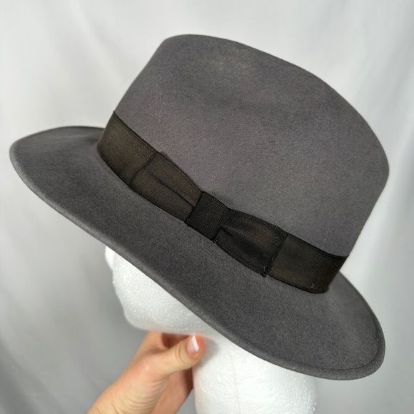 Flechet mens fedora fur felt grosgrain band OS gray vintage - Picture 6 of 16
